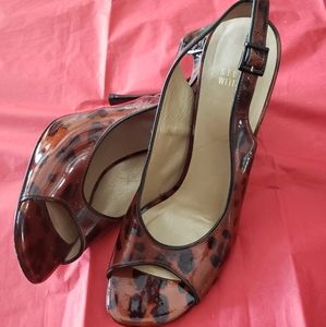 STUART WEITZMAN LEOPARD PRINT SLING BACK SANDALS SZ 6W ....